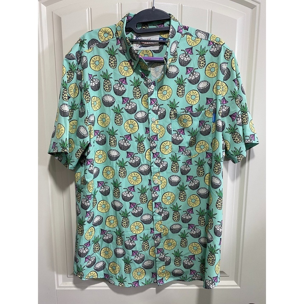 Chubbies Mens Large Fruit Pineapple‎ Coconut Print Button Down Hawaiian Beachy